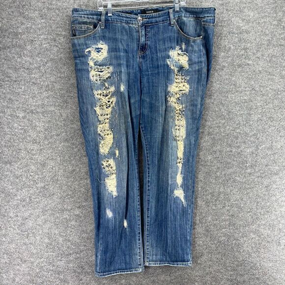 Torrid Jeans Women 20 Plus Blue Denim Dark Wash High Rise Distressed Skinny - Picture 4 of 12